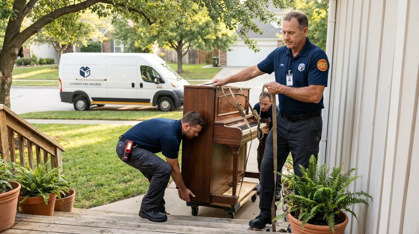 Licensed piano movers securing grand piano in Niceville, FL